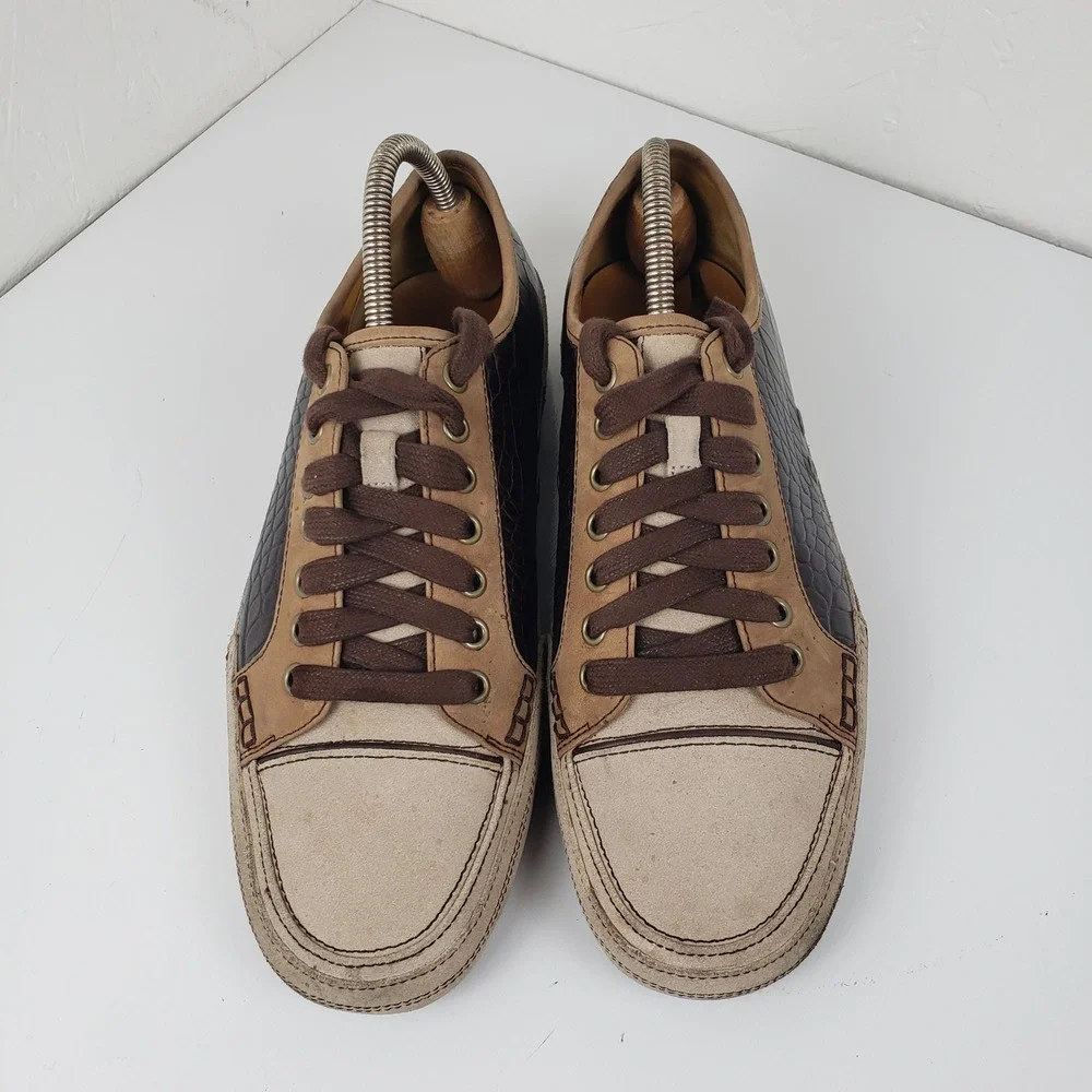 Cole Haan Men's 9 Brown Croc Embossed Leather‎ Suede Low Top Sneakers Shoes